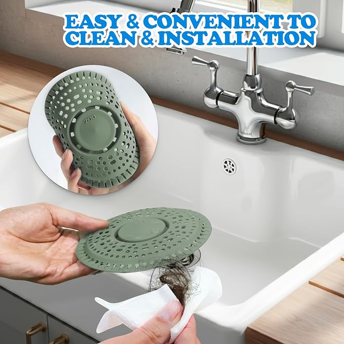 zaa Shower Drain Hair Catcher, 2 Pack Premium Silicone Drain Protector & Shower Drain Cover for Regular Drains of Shower Room, Bathroom, Sink, Green