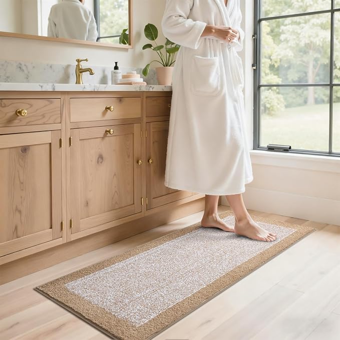 Bathroom Rugs 48x17 Non Slip Washable, Beige Bath Mat for Bathroom Floor Tub, Soft Absorbent Quick Dry Mats for Shower, Bathtub,Home Decor
