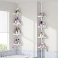 YCIA&DONE 360° Rotating Shower Caddy Tension Pole, 4 Tiers Corner Shower Organizer for Bathroom Shelf Bathtub, Adjustable Standing Shower Rack, Easily Assemble, 34-124 Inch Height, White