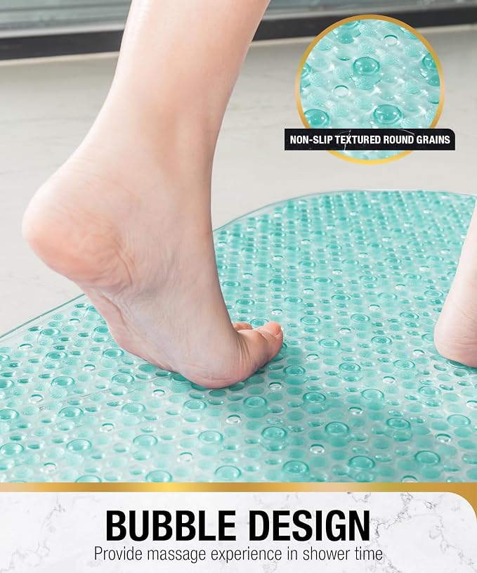 HITSLAM Oval Bathtub Mat Non Slip, 27x15 Inch Bubble Bath Tub Mat for Bathroom, Machine Washable Shower Mat with Suction Cups and Drain Holes, Green