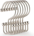 24 Pcs Shower Curtain Hooks, Goowin Shower Curtain Rings, Durable Shower Curtain Rings Rust Proof, Double Glide Shower Rings for Curtain, Simple Shower Hooks for Shower Curtain & Liner, Brush Nickel
