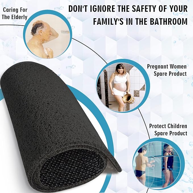 godehone Shower Mats Non Slip Without Suction Cups, PVC Loofah Bathroom Mats, Loofah Mats for Shower and Bathroom, Quick Drying, 23.6× 47.2 Inch, Black