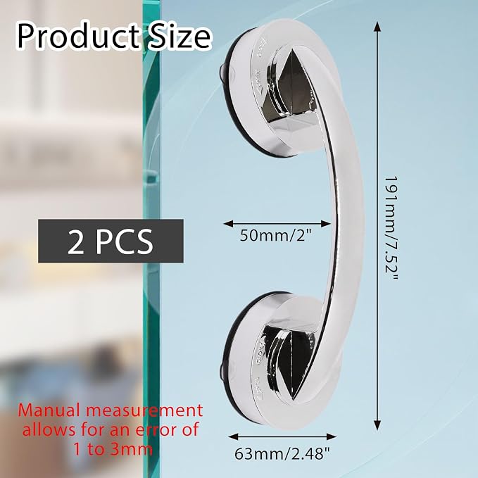 2 Pack Suction Cup Handle for Glass Door, Shower Grab Bar Without Drilling, Non-Marking Pull for Sliding Door Wardrobe Refrigerator Microwave Oven (Large,Silver)
