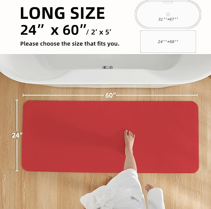 TYUU Christmas Bath Mat, Red Bathroom Rugs Non Slip Washable Thin Absorbent Bath Mat Fits Under Door Bathroom Floor Mat Perfect for Bath, Shower, or Sink 24"x60" Red