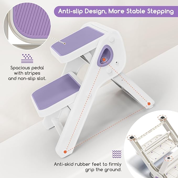 MoreFeel Foldable Toddler Step Stool for Bathroom Sink - 2-Step Kids Stool for Potty Training, Kitchen Counter & Bedroom, Sturdy Non-Slip Child Safety Stool Helper