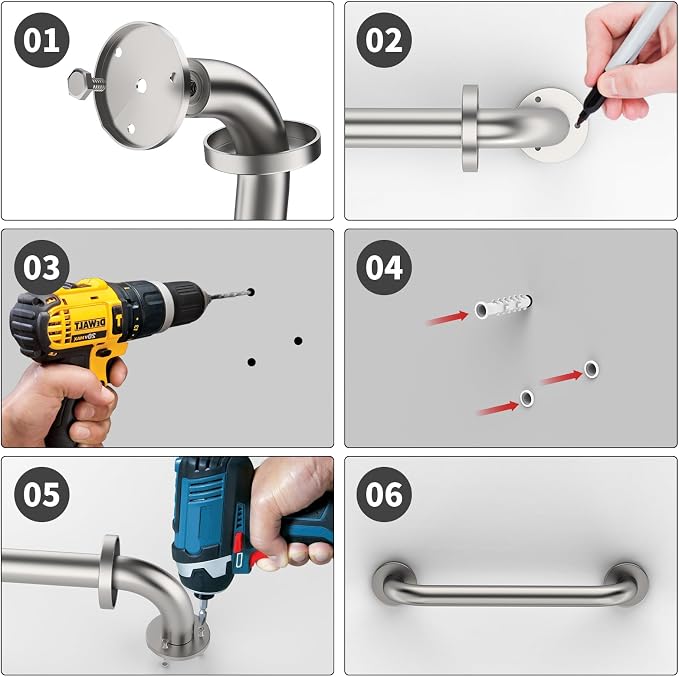 12 Inch Shower Grab Bar Satin Brushed Nickel, ZUEXT Stainless Steel Safety Grab Bar Handle, Bathroom Balance Bar, Safety Hand Rail Support - Handicap, Elderly, Injury, Senior Assist Bath Handle
