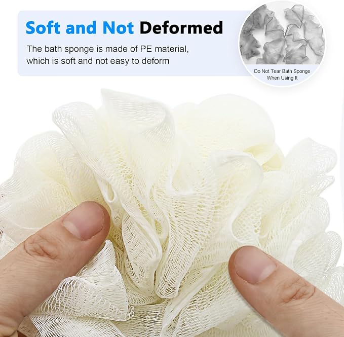 White Loofah on a Stick PE Soft Mesh Luffa Made of Soft and Sturdy Rubber Material Back Scrubber for Shower for Women and Men with String for Easy Hanging