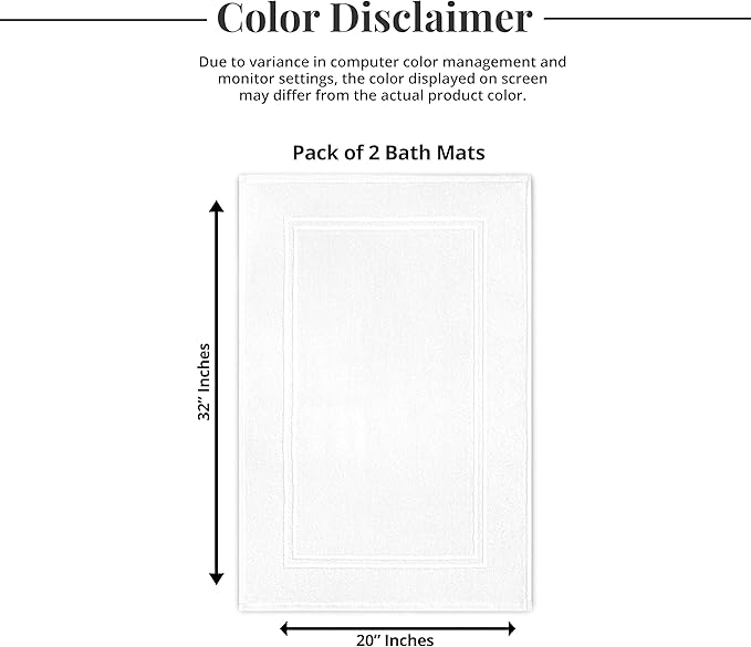 Tens Towels Pack of 2 Bath Mats 100% Cotton, 20 x 32 Inches, Super Absorbent, Hotel Quality Premium Floor Towels, Luxurious, Soft & Quick Dry, Not a Bathroom Rug, White