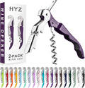 HYZ 2-Pack Wine Opener Waiter Corkscrew, Professional Wine Key for Servers, Bartender with Foil Cutter, Manual Wine Bottle Opener Double Hinged (Plum)