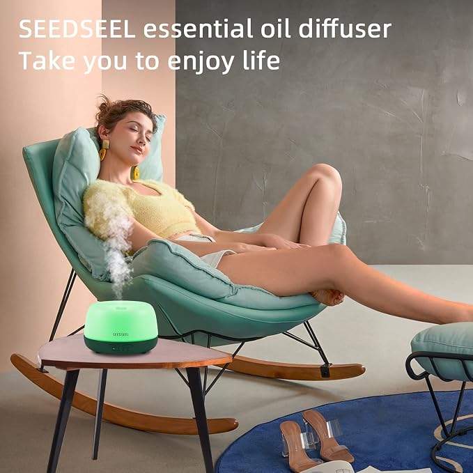 SEEDSEEL 300ML Mini Essential Oil Diffuser with USB-C Power Cord, 7 LED Color Changing Lights, 8 Hours Wood Grain Remote Control Aromatherapy Diffuser. Oil Diffuser for Room, Bedroom, Office, Home