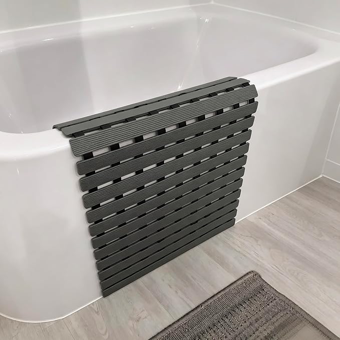 BEMISO Shower Mat Non Slip Bathtub Mat with Suction Cups and Drain Holes 37.4 x15.7 Inch Bath Mat for Tub & Shower.Easy Dry,Easy to Cut,Eco-Friendly