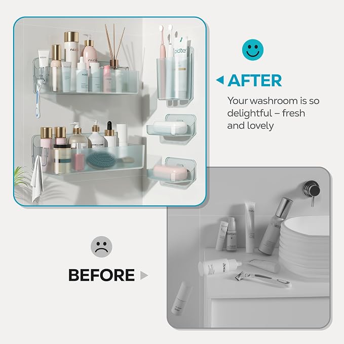 Nieifi Adhesive Wall Shelf, Shower Shelves, Shower Organizer for Bathroom Organization (Blue-Clear, 5 pieces)