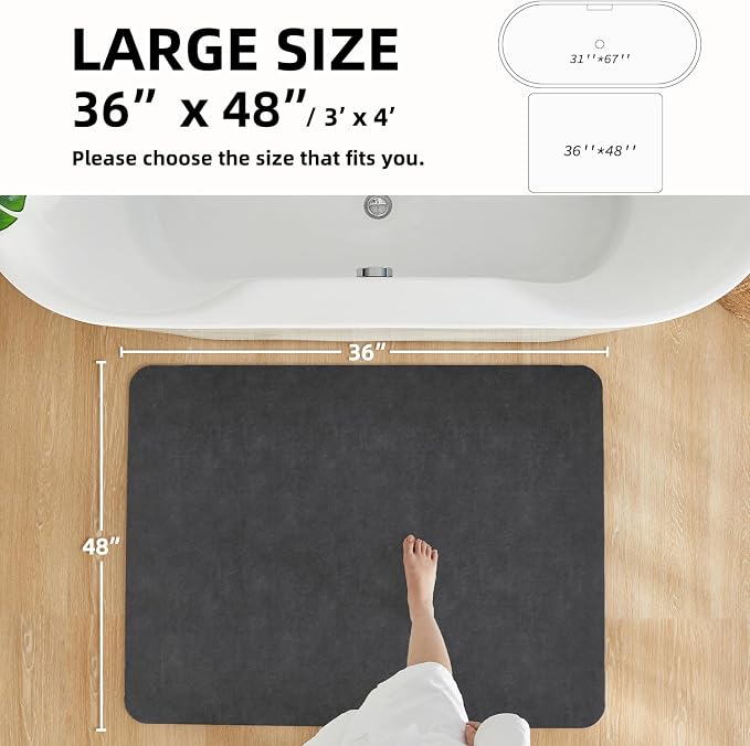 TYUU Black Bath Mat, Bathroom Rugs Non Slip Washable Thin Absorbent Quick Dry Bath Mat Fits Under Door Bathroom Floor Mat Perfect for Bath, Shower, or Sink 36"x48" Black