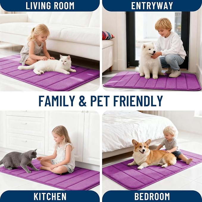 OLANLY Memory Foam Long Bathroom Rugs Runner 44x20, Super Soft Absorbent Bath Mat, Quick Dry, Machine Washable Shower Floor Rugs, Bathmat Carpet, Bathroom Home Decor Accessories, Purple