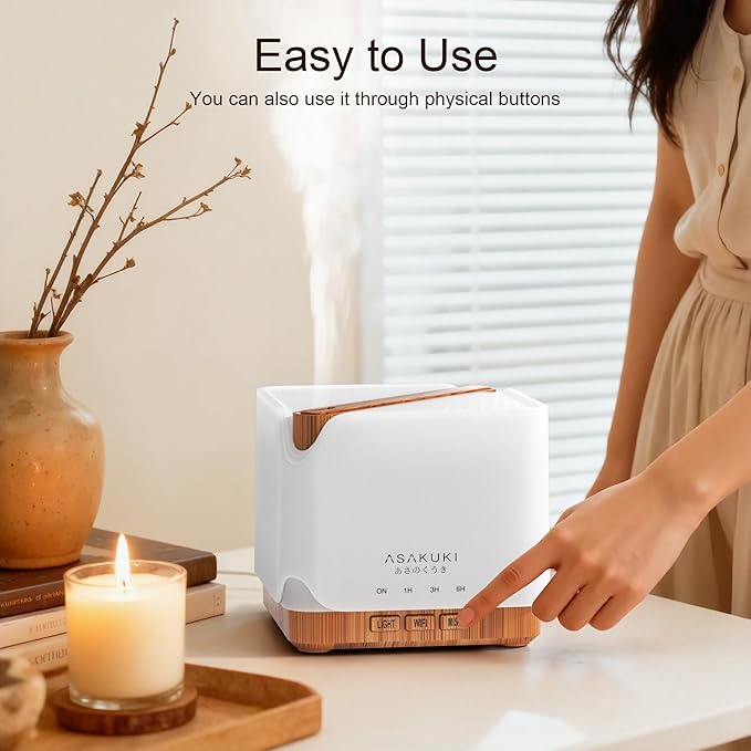 ASAKUKI Essential Oil Diffuser for Home, Smart WiFi 700 ml Humidifier, Easy Connect with Alexa and Google Home, Phone App & Voice Control, Customized Schedule Timers and LED Light - Yellow