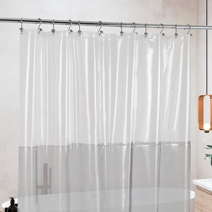 Shower Curtain Liner with 3 Magnets - Heavy Duty PEVA Plastic Shower Curtain for Bathroom, Waterproof Vinyl & See Through Liner, Metal Grommets - Color Block Clear/Black, 72x72