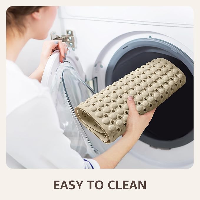 OTHWAY Bath Tub Shower Mat Non Slip, Bathtub Floor Liner Mats for Inside Shower Bathroom, Suction Cups and Drain Holes for Feet Scrubbing, Machine Washable, Soft on Feet, 35x16 Inch, Brown