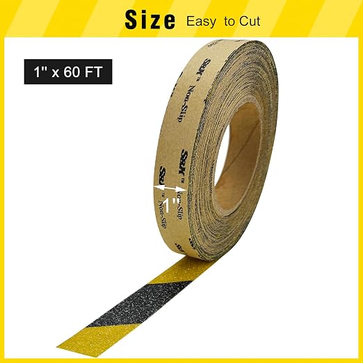 S&X Anti Slip Tape 1" x 60' Black and Yellow Safety Non Slip Strip, High Traction Grip Tape for Stairs, Steps, Ramps, Boats, Decks, Long-Lasting, Waterproof, Weather-Resistant