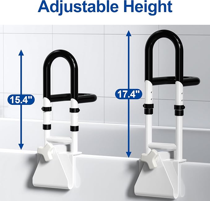 Adjustable Bathtub Safety Rail with Double Grip, 14–18 Inch Height Shower Grab Bar for Seniors, Elderly & Disabled, Non-Slip Tub Side Bar Clamp for Bathroom Support