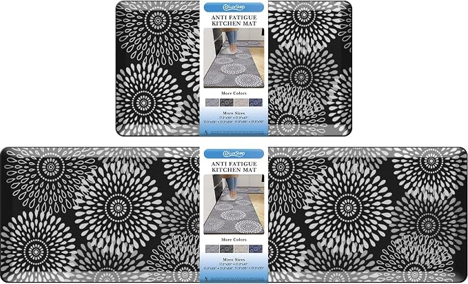 LuxStep Kitchen Mats for Floor,0.47 inch Thicker Cushioned Rug Anti-Fatigue Mats for Kitchen Decor Accessories,Waterproof Non-Slip Mats and Rugs Set for Office,Laundry 17.3"×29"+17.3"×60",Black