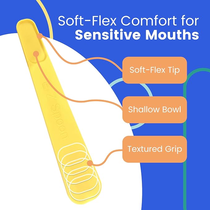 E-Z Spoon Soft – Oral Motor Spoon for Toddlers & Special Needs, Soft-Flex Tool for Sensitive Use, Anti-Gag, Shallow Bowl, Textured Grip for Control, Yellow