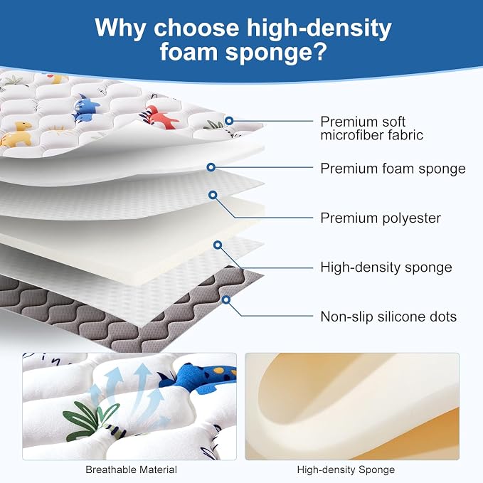 Odorless Premium Foam Baby Play Mat 79" x 71", Soft Microfiber Fabric Crawling Mat for Floor- Comfortable and Hypoallergenic, Non-Slip Cushioned Floor Playpen mat for Infants,Babies,Toddlers