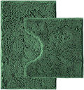 Bathroom Rugs Sets 2 Piece,Super Absorbent Chenille Bath Mats and U-Shaped Toilet Rug,Strong PVC Non Slip Backing,Microfiber Washable Dry Quickly Bath Mats for Bathroom(20"x32"+20"x20"U, Dark Green)
