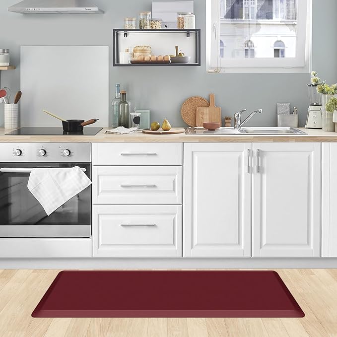 KitchenClouds Kitchen Mat Cushioned Anti Fatigue Kitchen Rug 17.3"x39" Water Resistant Non Slip Kitchen Rugs and Mats Standing Desk Mat Comfort Floor Mats for Kitchen House Sink Office (Red)