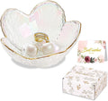 White Flower Jewelry Dish Glass Ring Dish Jewelry Tray Cute Vanity Organizer Room Decor Aesthetic Nightstand Bathroom Decor Trinket Dish Ring Holder Jewellery Tray Valentine's Birthday Gifts for Women