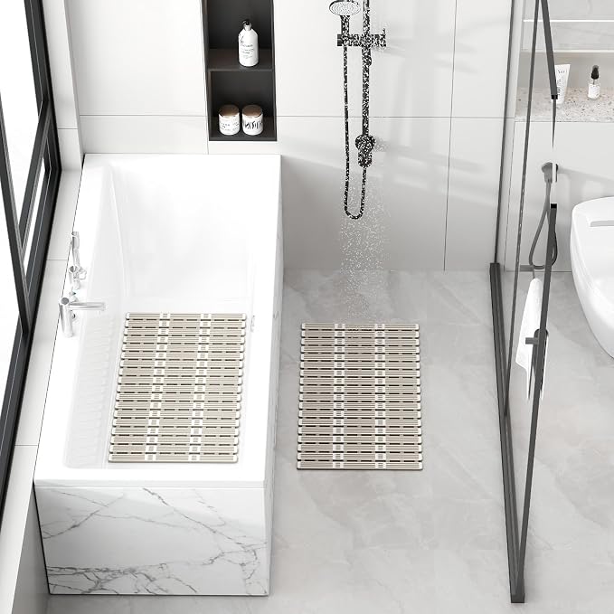 XIYUNTE Shower Mat Non Slip Bath Mat for Tub - 27 X 16 Inch TPE Bathtub Mat Non Slip Shower Mats for Inside Shower, Bath Tub Mat with Powerful Suction Cup, Easy to Cut and Dry, Brown