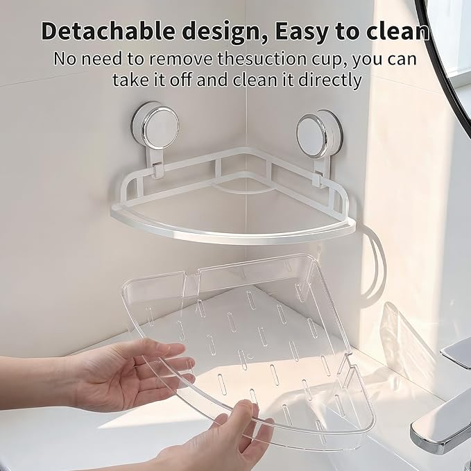Suction Cup Corner Shower Caddy, Shower Caddy Basket Powerful Suction Bathroom, Waterproof & Rustproof Organizer for Bathroom Storage, No-Drilling Removable- 1 Pack