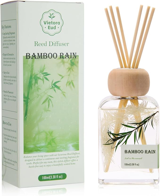 Bamboo Essential Oil Reed Diffuser - 3.34 Fl Oz, Luxury Hotel Collection Diffuser Oil Inspired by Ritz Carlton for Home&Office, Bedroom Living Room Shelf Decor, Accessories,Non-Toxic & Gift Ready