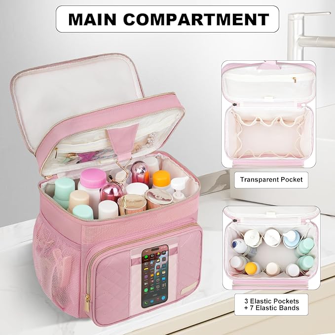Portable Shower Caddy College Dorm Essentials, Large Toiletry Bag for Women Men, 2 Layers Quickly Dry Mesh Bathroom Tote Bag, Hanging Makeup Organizer Bag for Travel, Gym, Camping (Pink)