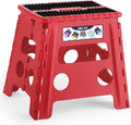 Delxo Folding Step Stool, 13 inch Non-Slip Foldable Stools Up to 300 LBS, Step Stool with Handle, Lightweight for Kitchen, Bathroom, Bedroom, Garden, Dotted Texture, Red,1PC