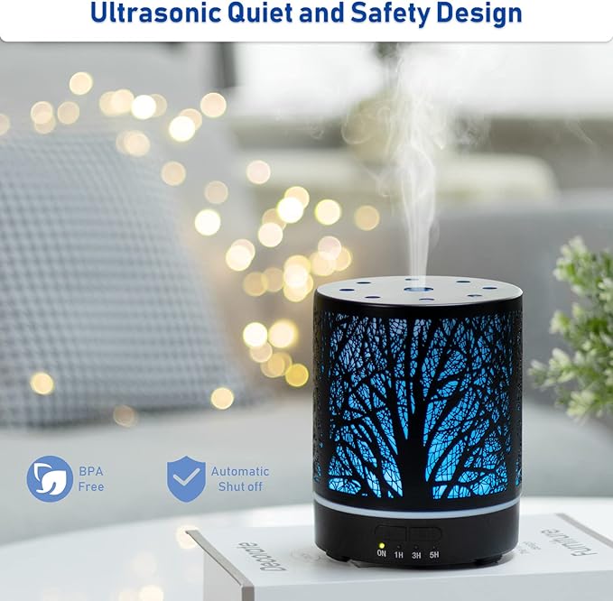 EQUSUPRO Essential Oil Diffuser 300ml Metal Electric Ultrasonic Diffuser for Large Room with Auto Shut-Off, 4 Timer Setting &7 Colors Night Light for Home