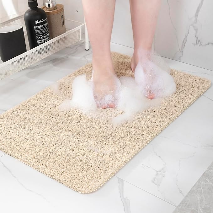 Hargiis Non-Slip Bathtub Mat, Anti Slip Shower Mat, Fast Drying Bathtub Mats, Foot Scrubber Mat, Anti Slip Mat for Tub, Floor, Bathroom, Kitchen, Home, Hotel (Beige 59"×17.3")