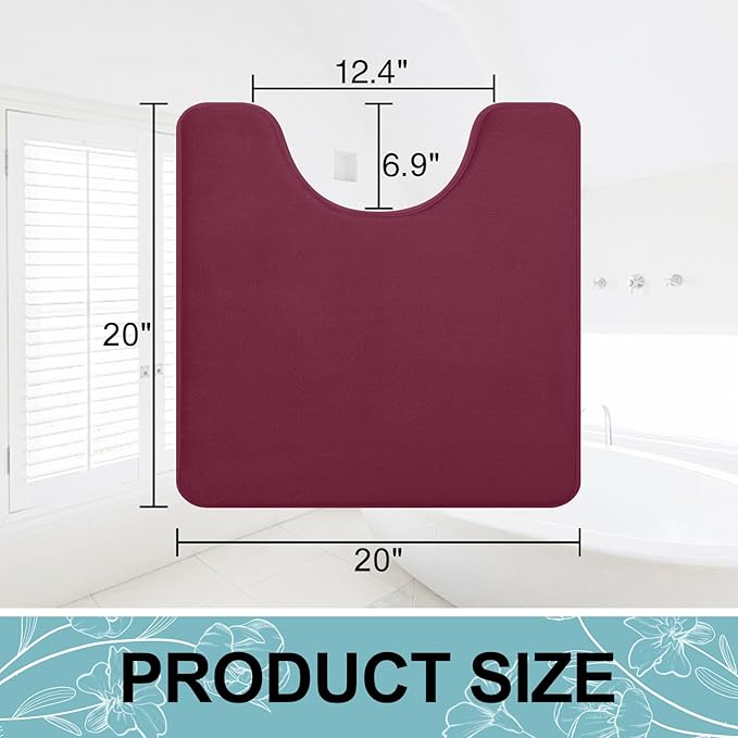 Smiry Memory Foam Toilet Rugs U-Shaped 20x20, Extra Soft Absorbent Non-Slip Contour Bathroom Rugs, Machine Washable Bath Mats for Toilet, Burgundy
