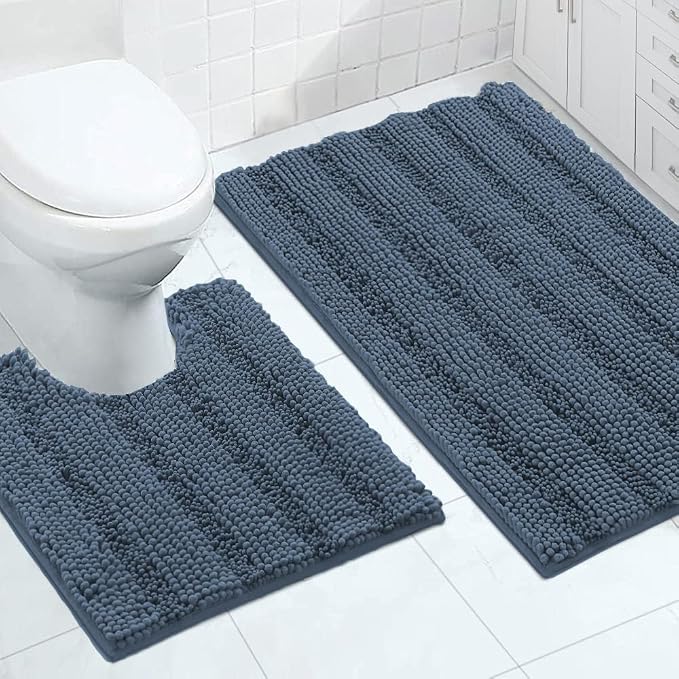 Turquoize Bathroom Rugs Set Non-Slip Bath Mats for Bathroom Super Absorbent Shaggy Rugs for Tub Shower Toilet Soft Plush Bath Rug Plus U Contour Rug (Oversized: 24" x 36" and 20" x 24" U), Blue Indigo