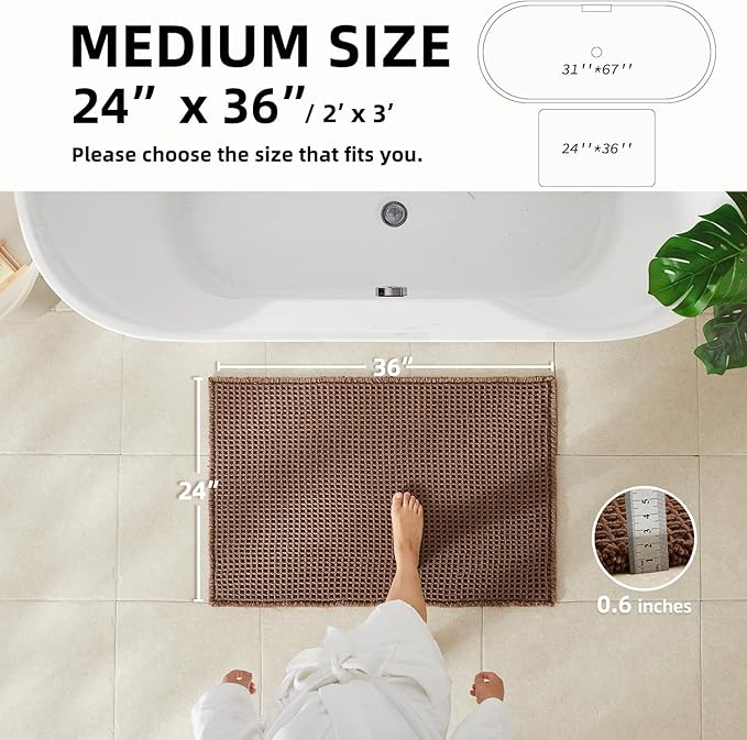 TYUU Waffle Bath Mat, Boho Bathroom Rugs Non Slip Washable Super Absorbent Quick Dry Bath Mat Farmhouse Bathroom Decor, 36"x24" Mocha