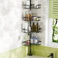 Corner Shower Caddy Tension Pole Adjustable 30.6-127.2 Inch, 4-Tier Rustproof Shower Organizer Shelf Rack, No-Drill Installation Bathroom Storage Shower Caddy Corner Pole, Black