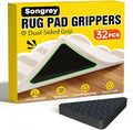 Songrey Rug Tape Rug Corner Grippers 32PCS, Reusable Double-Sided Carpet Tape to Hold Area Rugs Down, Non Slip Rug Pads Gripper for Hardwood Floors No Damage