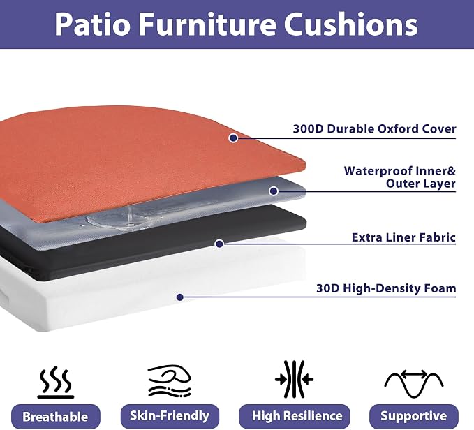IPYNBAP Outdoor Chair Cushions Set of 4 -Waterproof Outdoor Seat Cushions for Patio Furniture, Patio Chair Cushion with Handle and Ties, Out Door Chair Pads,19x19x3-Round, Spice