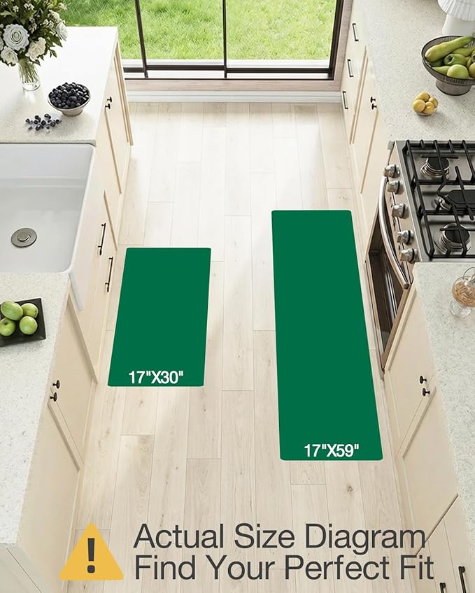 LUMI Anti-Fatigue Kitchen Floor Mats Set of 2,Cushioned Comfort Standing Rug Waterproof 2PCS, Non-Slip Ergonomic Foam Runner for Sink, Laundry, Office & Home,17x29+17x59,