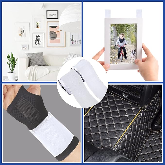 4 Inch x 18 Feet White Hook and Loop Tape with Adhesive, Nylon Heavy Duty Hook and Loop Tape Strips, Non Slip Rug Grippers, Wall Adhesive Strips, Keep Couch Cushions from Sliding - White