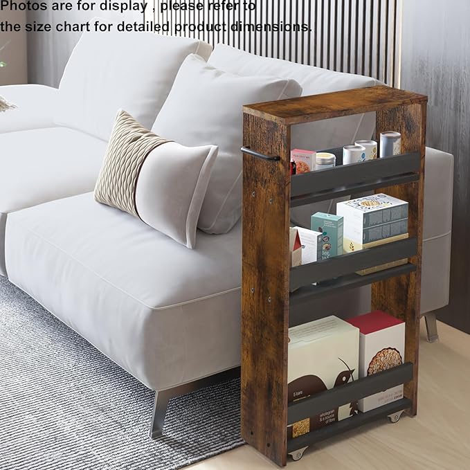 TEAMIX 4 Tier Slim Storage Cart with Handle, Slide Out Storage Rolling Utility Cart Mobile Shelving Unit Organizer Trolley for Small Spaces Kitchen Laundry Narrow Places
