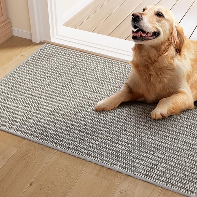 Indoor Doormat, 24" x 40", White and Grey, Non-Slip Backing Protection,Low Profile Front Doormat, Front Door Mat Entrance, Entryway, Exquisite Lock Edge, Kitchen mats for Floor