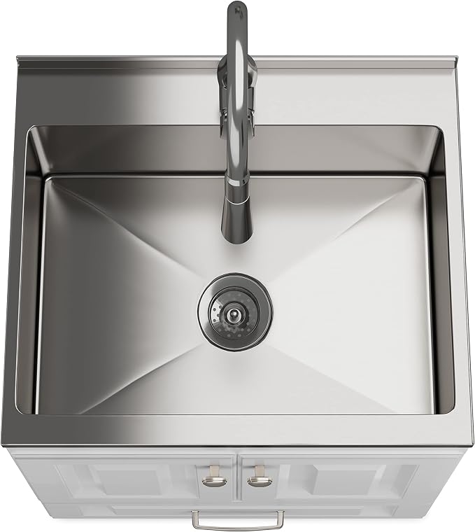 SIMPLIHOME Lawrence All-in-One 24 inch Wide Utility Sink and Laundry Cabinet in Pure White Finish, Transitional Stainless Steel Sink Cabinet for Laundry Rooms with High-Arch Brushed Nickel Faucet