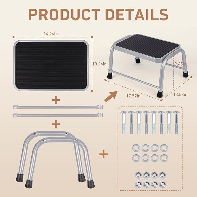 Valeo Step Stool,Step Stools for Adults with Non-Slip Rubber Feet, 600 Lbs Capacity, Metal Step Stool for Kitchen, Bathroom, RV, Camping, Office, Bed Steps for High Beds