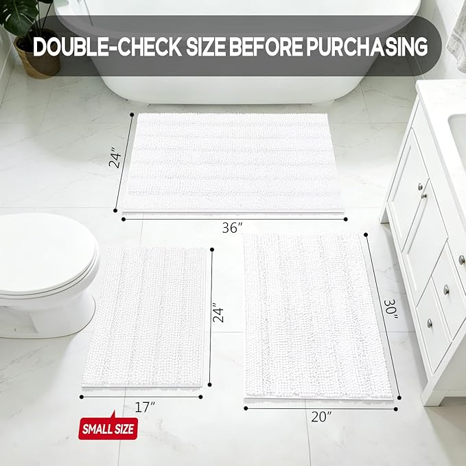 Bcoimo Large Bathroom Rug, Chenille Bath Mat with High Low Pile Design, Soft Absorbent Non Slip Bath Rug, Machine Washable Quick Dry Mat for Shower, Tub, Sink and Vanity