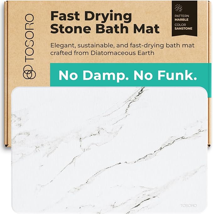 TOSORO - Stone Bath Mat Diatomaceous Earth Shower Mat Non-Slip Super Absorbent Diatomite Stone Bath Mats for Bathroom Floor Quick Drying Natural Easy to Clean (23.5 x 15) - Sandstone